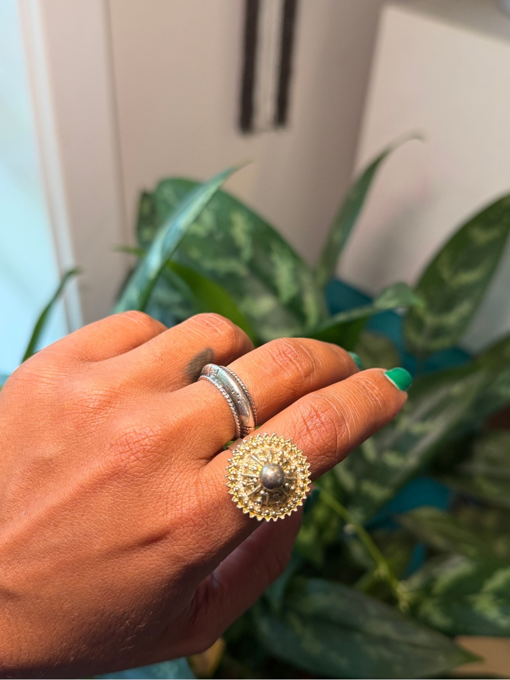 Vintage Ethiopian Sterling Silver Filigree Gasha Shield Adjustable Ring